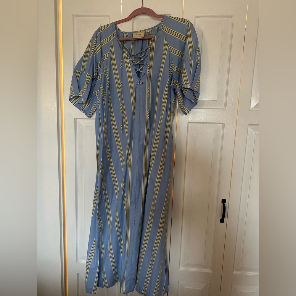 Mauve by Anthropologie Blue and Yellow Striped Maxi Dress